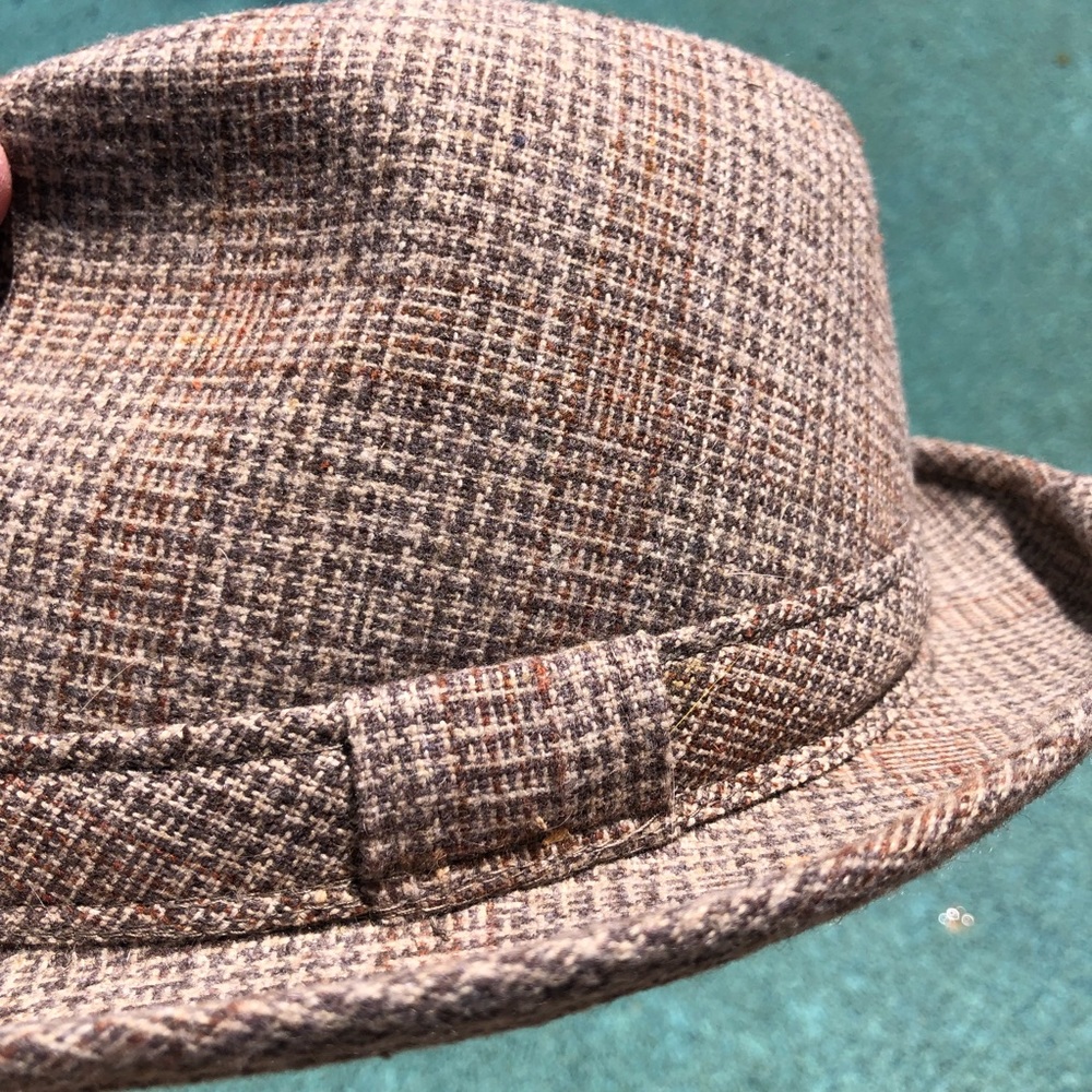 Richman Brothers Tan-Brown Houndstooth Wool Fedora Small 6-3/4 - 6-7/8